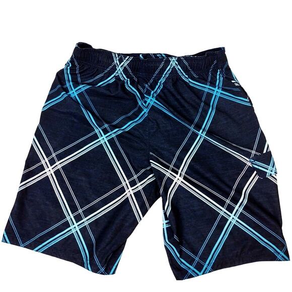 VTG Ocean Pacific OP Board Shorts Men's Size M Navy Plaid Pockets Swim Trunks - Picture 2 of 7